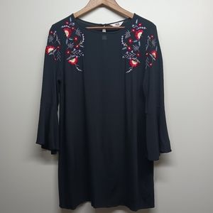 Jack By BB Dakota Pascal Mini Dress Women Size M Black Floral Embroidered Boho